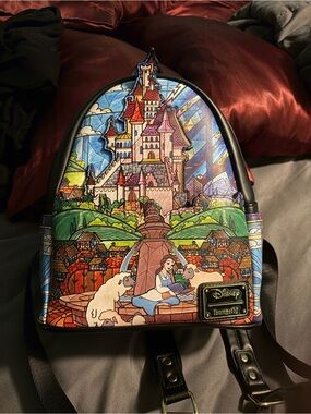 Disney Loungefly Beauty and the Beast Stained Glass Mini Backpack - Multicolor